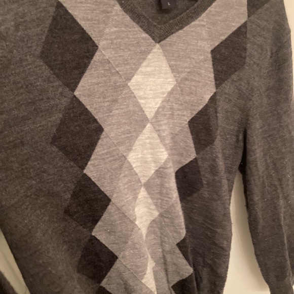 Mens Banana Republic Argyle Grey V Neck Merino Wool Sweater Sz Large - Picture 2 of 4
